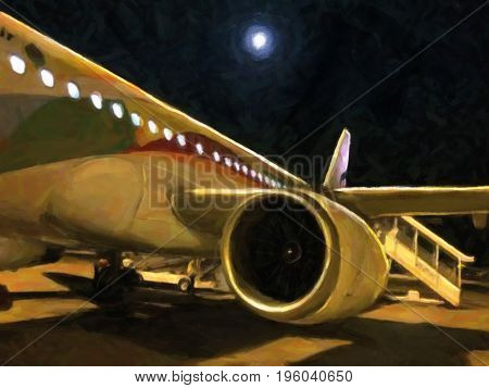 Waiting for takeoff under the light of a full moon
