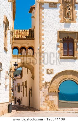 The building of the museum Marisel de Mar Sitges Barcelona Catalunya Spain. Vertical