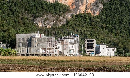 typical modern south chinese village in the region guangxi near vietnam