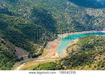 Reservoir Pantano De Siurana, Tarragona, Catalunya, Spain. Top View.