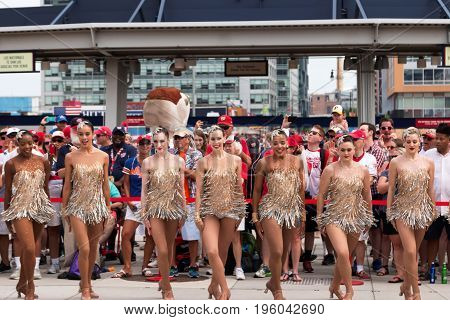 Washington D.C. USA - 4 July 2017: The Rockettes perform on the 4th of July before the Mets Vs. Nationals baseball game for the fans