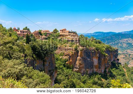 View Of The Village Siurana De Prades, Tarragona, Catalunya, Spain. Copy Space For Text.