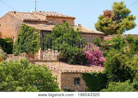 View Of The Buildings In The Village Siurana De Prades, Tarragona, Catalunya, Spain.