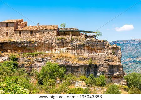 View Of The Village Siurana De Prades, Tarragona, Catalunya, Spain. Copy Space For Text.