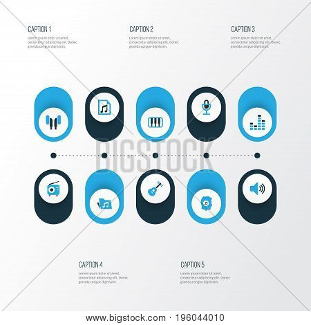 Multimedia Colorful Icons Set. Collection Of Folder, Volume, Headphone And Other Elements