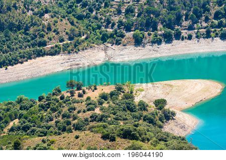 Reservoir Pantano De Siurana, Tarragona, Catalunya, Spain. Top View.