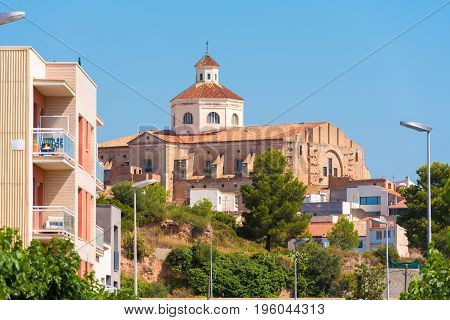 View Of Mont-roig Del Camp And The Church Of St. Miguel, Tarragona, Catalunya, Spain. Copy Space For
