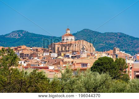 View Of Mont-roig Del Camp And The Church Of St. Miguel, Tarragona, Catalunya, Spain. Copy Space For