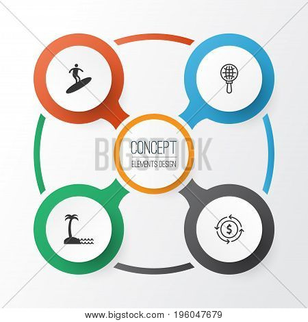 Tourism Icons Set. Collection Of Money Recycle, Boardsports, Globe Search And Other Elements