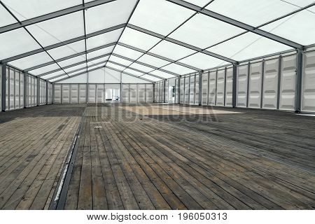 Large Exhibition Tent with glass door in Summer - Outdoor shot.
