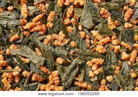 Japanese genmaicha a mix green tea with roasted rice macro
