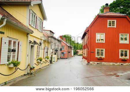 Sigtuna, Sweden-July 10, 2017:Early morning with empty streets of Sigtuna, Sweden