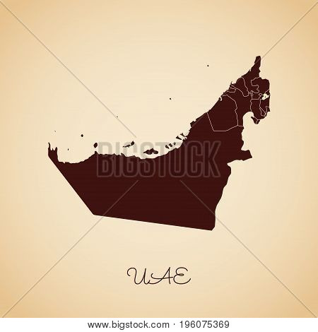 Uae Region Map: Retro Style Brown Outline On Old Paper Background. Detailed Map Of Uae Regions. Vect