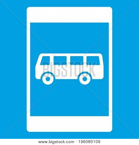 Bus stop sign icon white isolated on blue background vector illustration