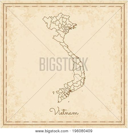 Vietnam Region Map: Stilyzed Old Pirate Parchment Imitation. Detailed Map Of Vietnam Regions. Vector