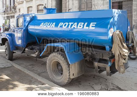 Trucks of drinking water Havana Cuba on the road