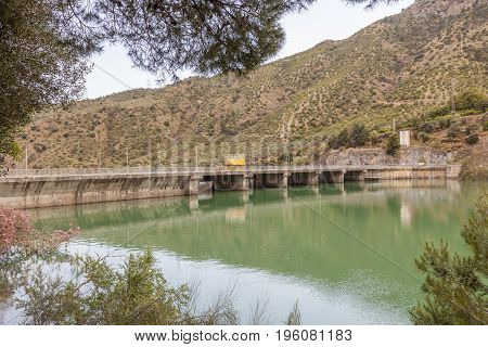 Water reservoir for the hydroelectric plant El Chorro near town Alora. Malaga Province Spain