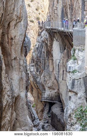 Ardales Spain - May 31 2017: Hiking trail 'El Caminito del Rey' (King's Little Path) former world's most dangerous footpath wich was reopened in May 2015. Ardales Malaga province Spain