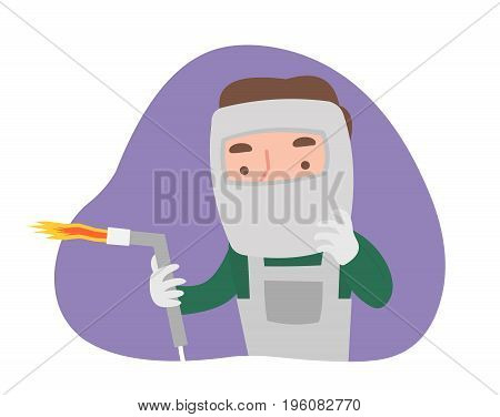 worker welder in a protective mask with gas welding machine.