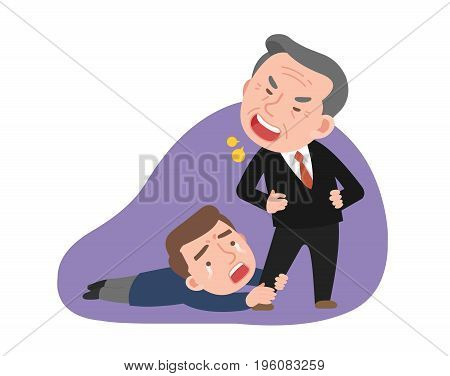 An angry boss and sad employee. vector illustration.