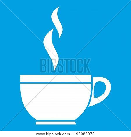 Glass cup of tea icon white isolated on blue background vector illustration