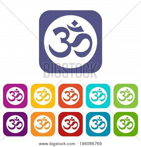 Symbol Aum icons set vector illustration in flat style in colors red, blue, green, and other