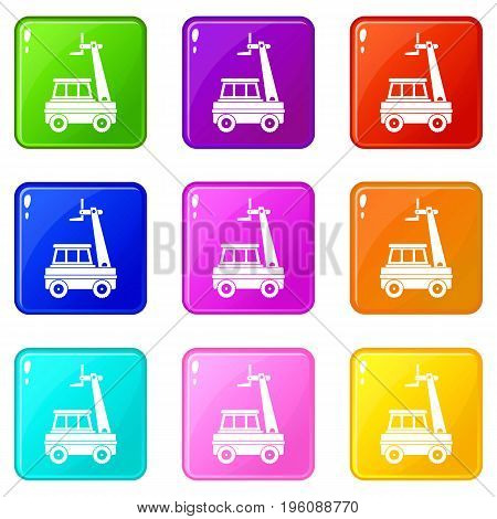 Cherry picker icons of 9 color set isolated vector illustration