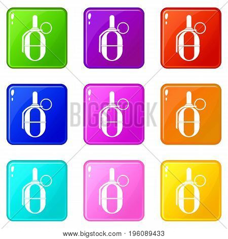Hand paintball grenade icons of 9 color set isolated vector illustration