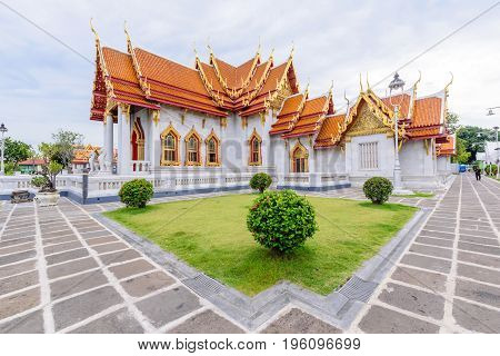 Bangkok , Thailand - 18 July, 2017: Wat Benchamabophit Dusitwanaram landmark in Bangkok, Thailand / Outside of Wat Benchamabophit Dusitwanaram