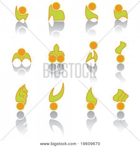 Symbole sind in grün und orange Tönen. Vektor.