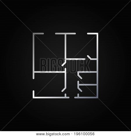 Floor plan minimal silver icon - vector colorful outline square symbol or logo element on dark background