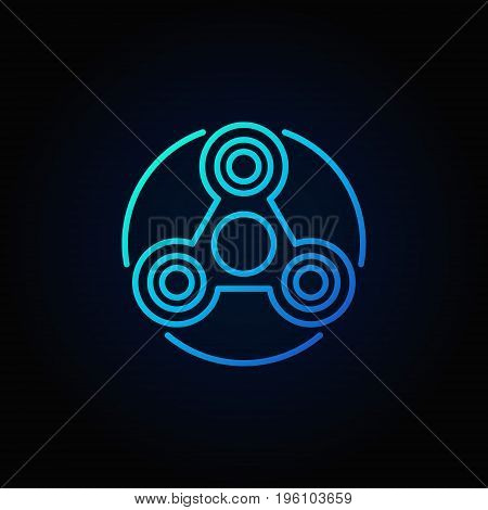 Simple fidget spinner blue icon. Vector toy concept colorful linear symbol on dark background