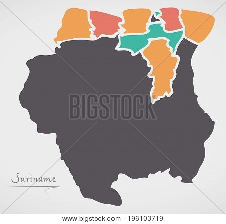 Suriname Map With States And Modern Round Shapes