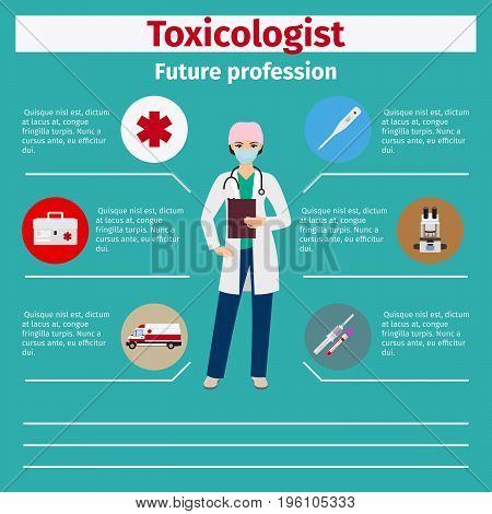 Future profession toxicologist infographic for students, vector illustration