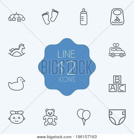 Set Of 12 Child Outline Icons Set