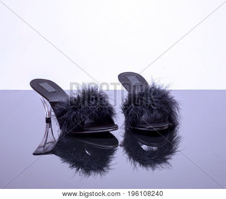 Black shoes with feathers on a isolated background