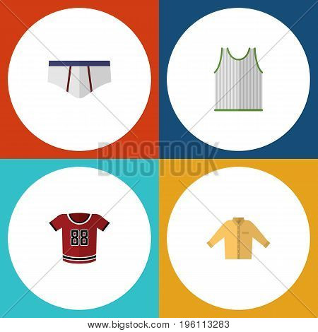 Flat Icon Dress Set Of Underclothes, T-Shirt, Banyan And Other Vector Objects