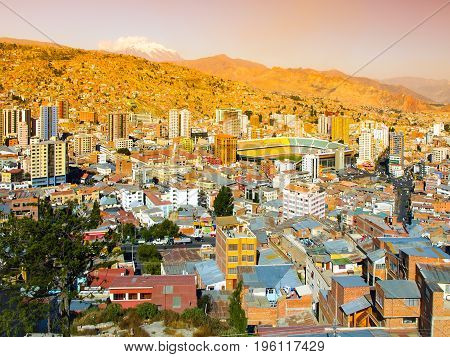 La Paz city centre on sunny day, Bolivia, South America.