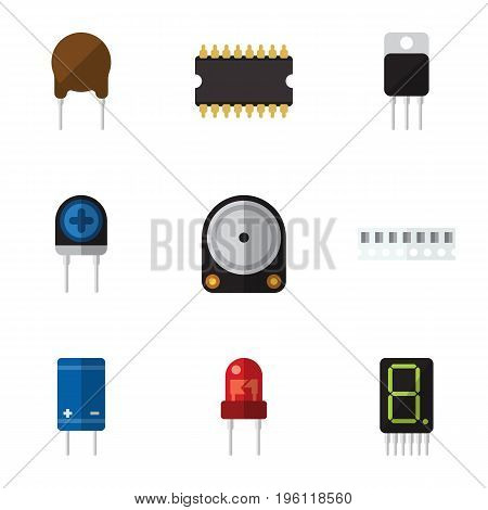 Flat Icon Electronics Set Of Triode, Memory, Display And Other Vector Objects