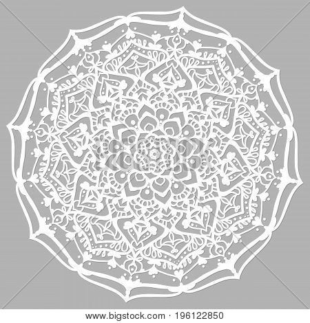 Floral vector. Design element. Whiye line mandala isolated on grey background