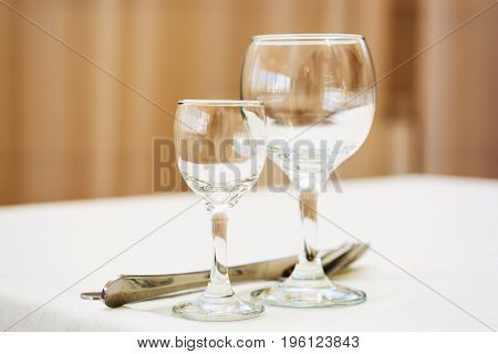 Empty Wine Glasses In Restaurant