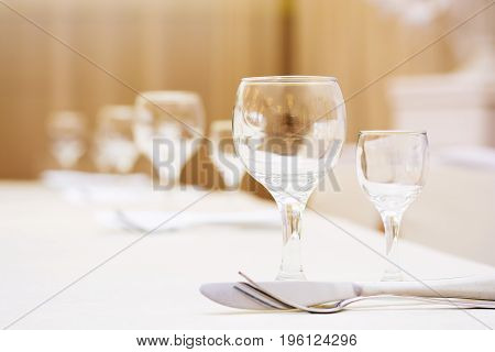 Empty Wine Glasses In Restaurant