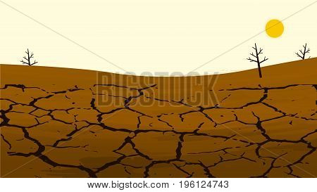 Dry cracked land in the farming field. Rural landscape. Design elements for info graphic websites and print media. Vector illustrations