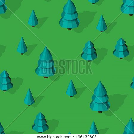 Seamless isometric trees pattern vector illustration. 3d low poly spurce