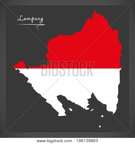 Lampung Indonesia Map With Indonesian National Flag Illustration