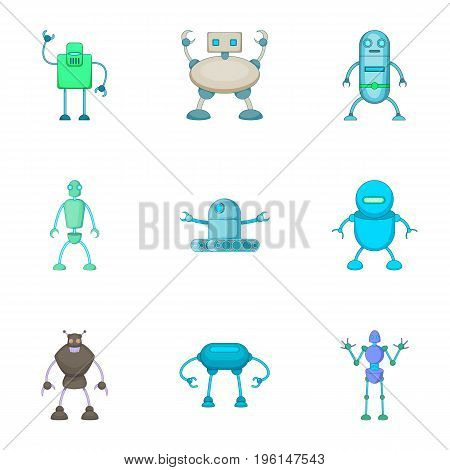 Robots assistants icons set. Cartoon set of 9 robots assistants vector icons for web isolated on white background
