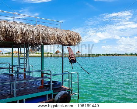 Tung Kula lake in Surin city blue sky Turquoise lake