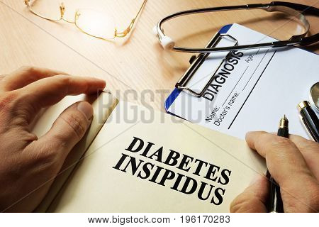 Book about Diabetes insipidus and diagnosis form.