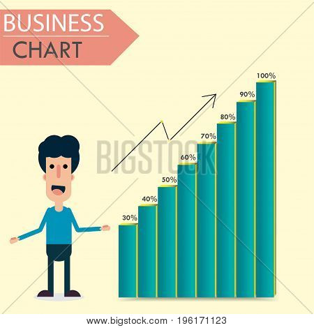 man standing pointing at chart graph vector eps.10