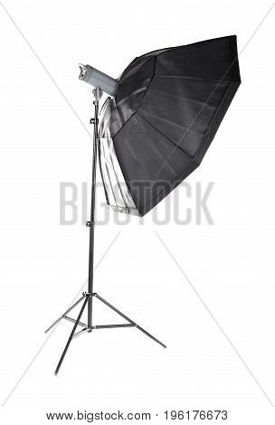 Modern octobox, isolated on a white background. Equipment for photo studios and fashion photography. Photographic lighting. Preparation for studio shooting.